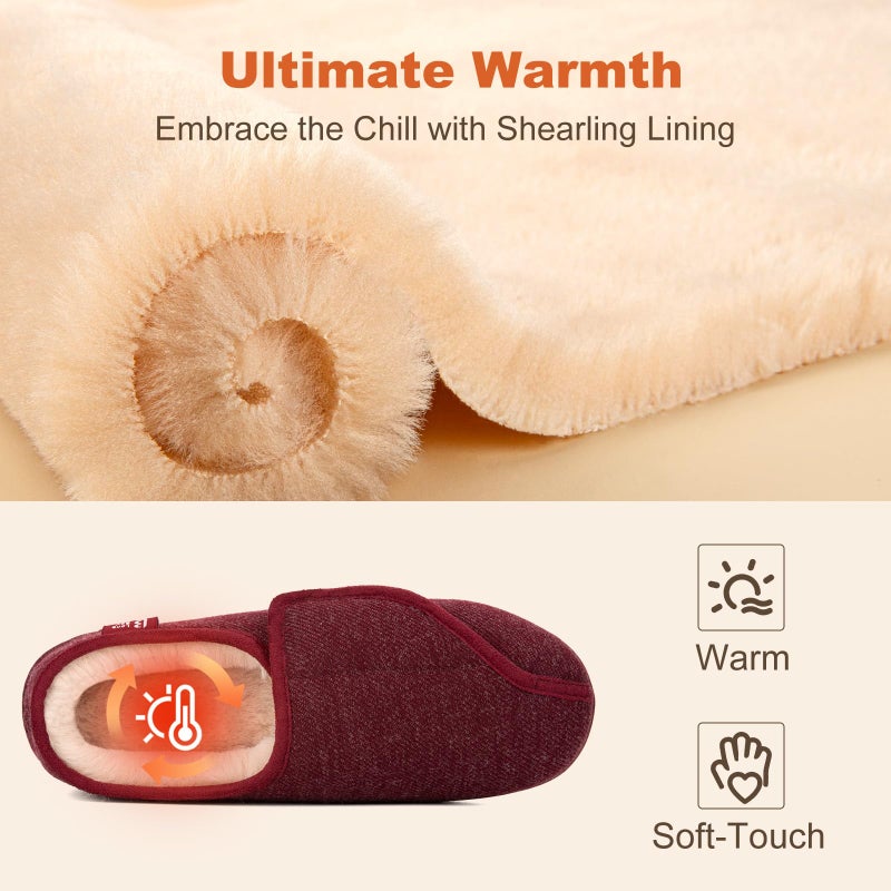 LongBay Womens Adjustable Slippers Memory Foam Cozy Wide Diabetic House Shoes Edema Orthopedic Neuropathy Indoor Outdoor (10 B(M), Wine Red) - Image 4